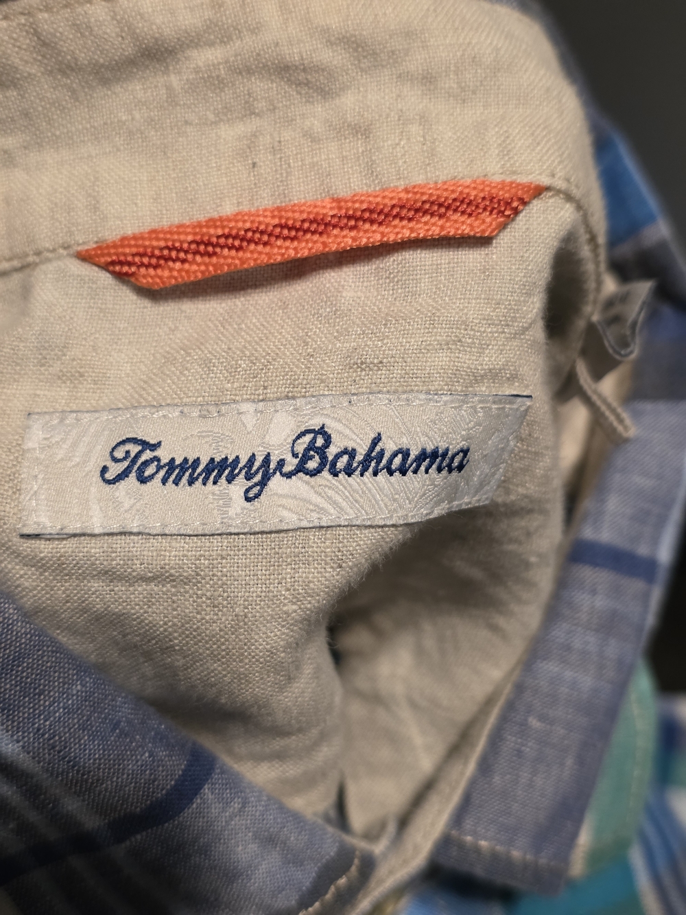 Tommy Bahama Green Blue White Plaid Linen Button-Down Shirt - Picture 5 of 6